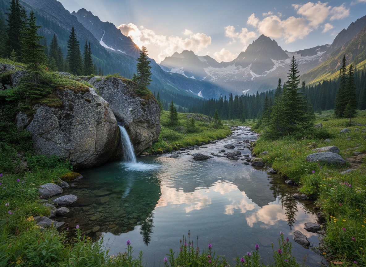 Serene mountain landscape showing the natural source of Velacirclecrew water